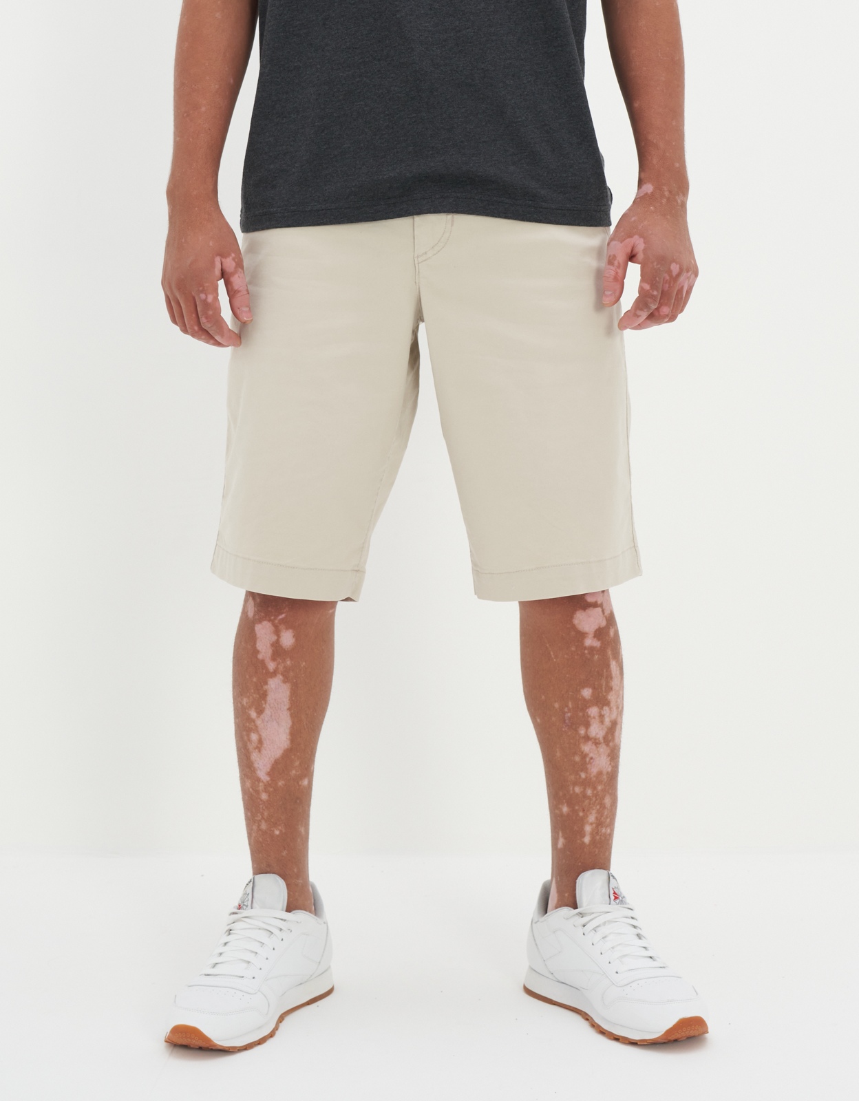 Mens longer sales length chino shorts