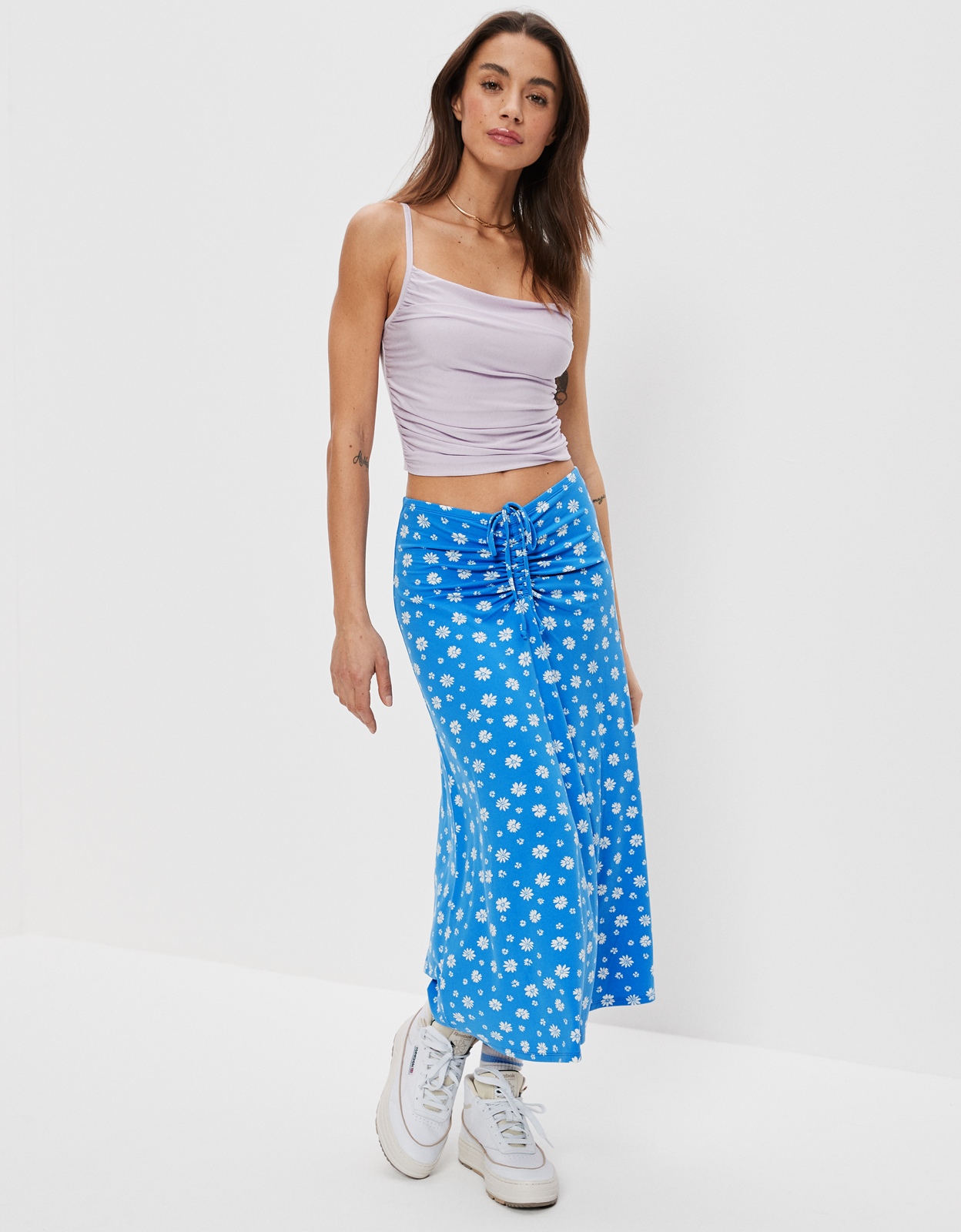 Buy AE Floral Ruched Midi Skirt online | American Eagle Outfitters UAE