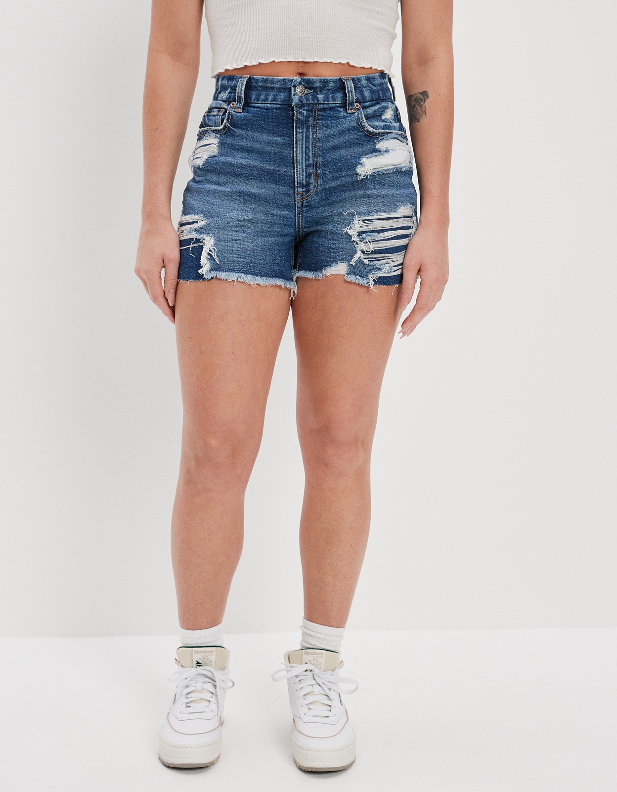 American Eagle Stretch Denim Mom Shorts In Indigo Blue