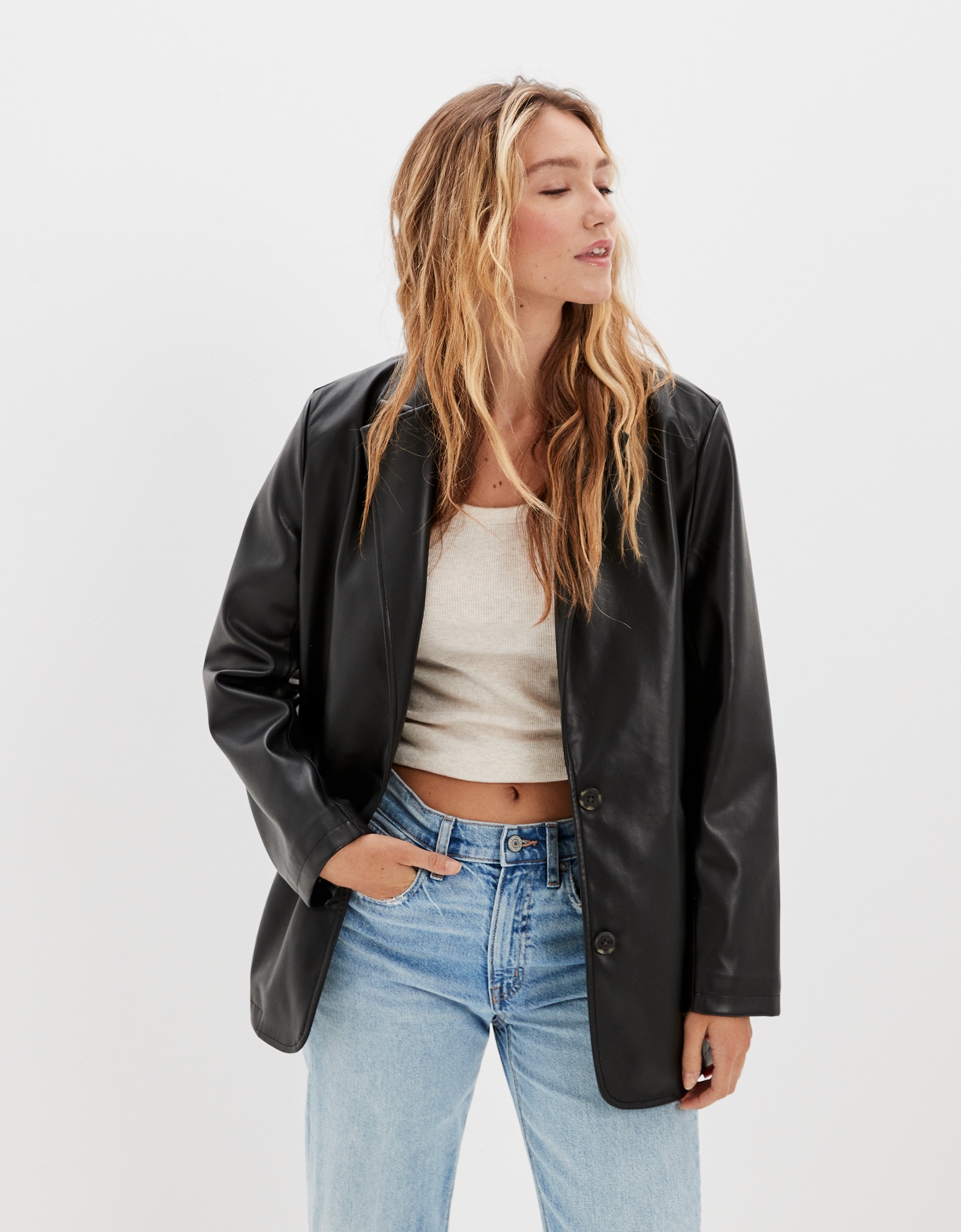 Buy AE Faux Leather Blazer online | American Eagle Outfitters UAE
