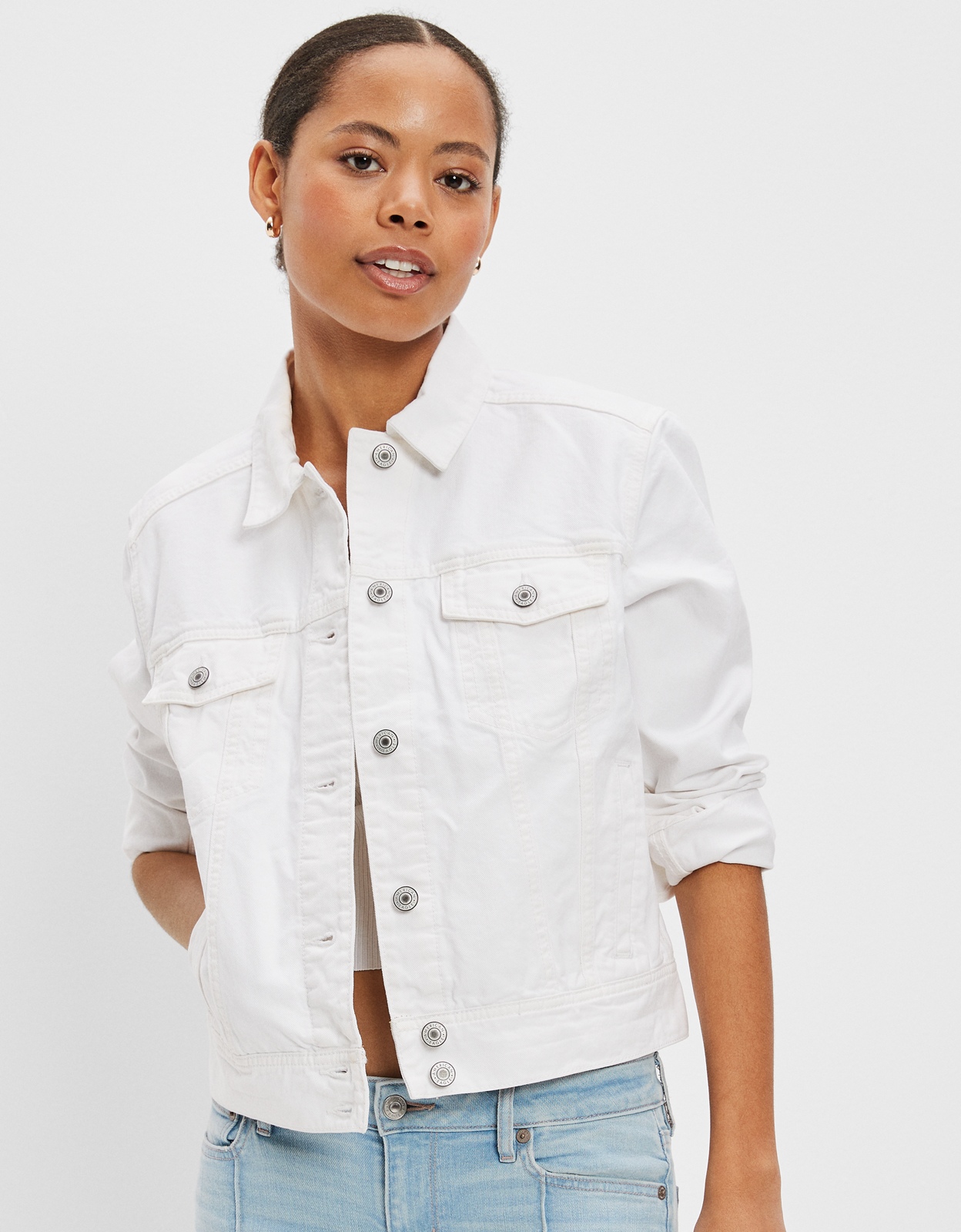 Buy AE Classic White Denim Jacket online | American Eagle Outfitters