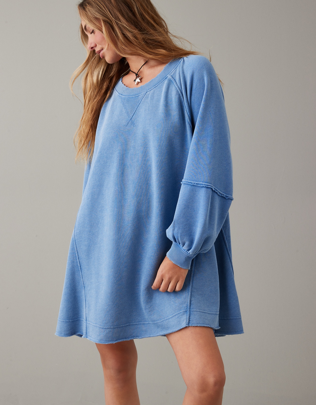 Buy AE Long Sleeve Fleece Babydoll Dress online American Eagle