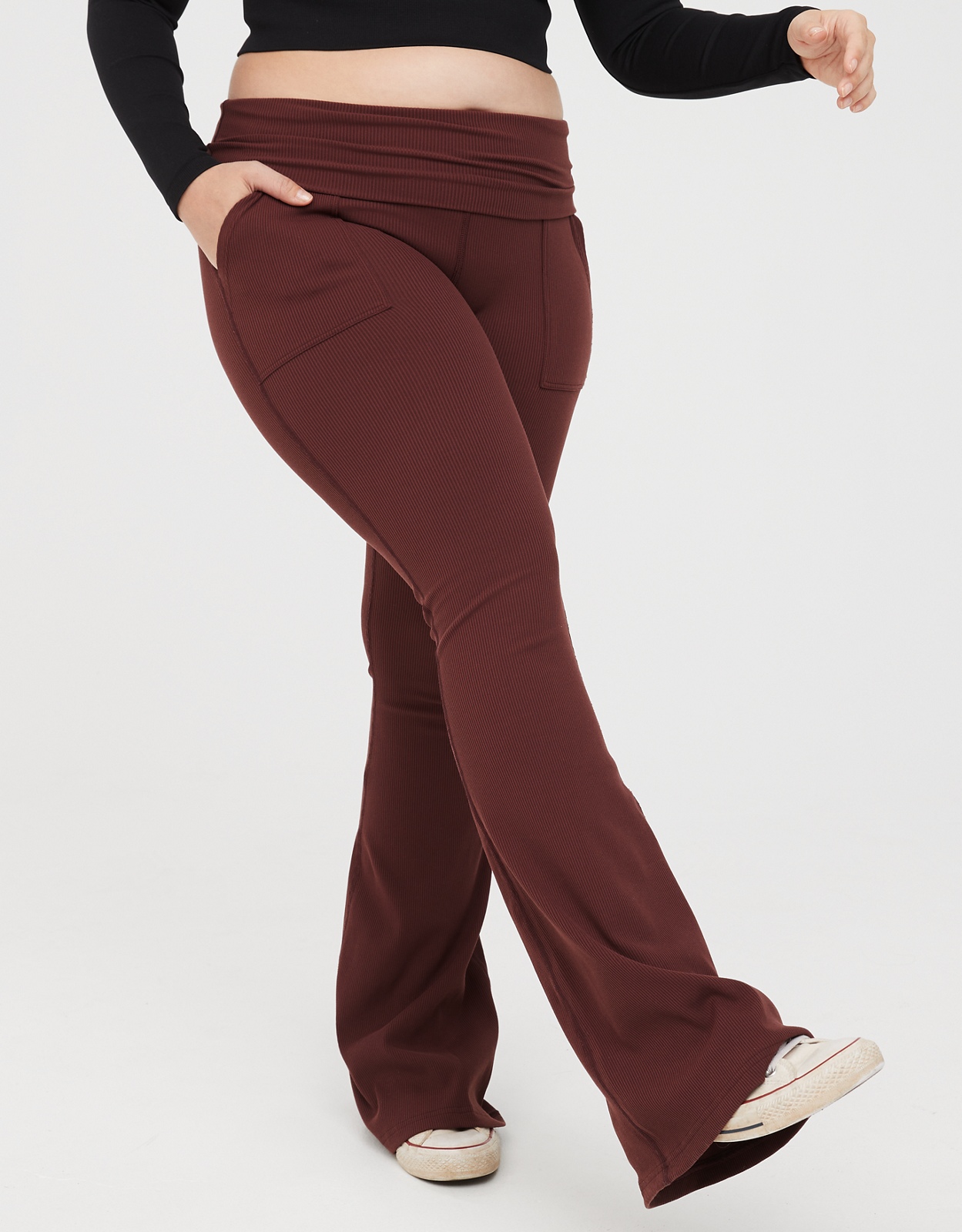 Buy Rib Low-Rise Foldover Flare Legging online