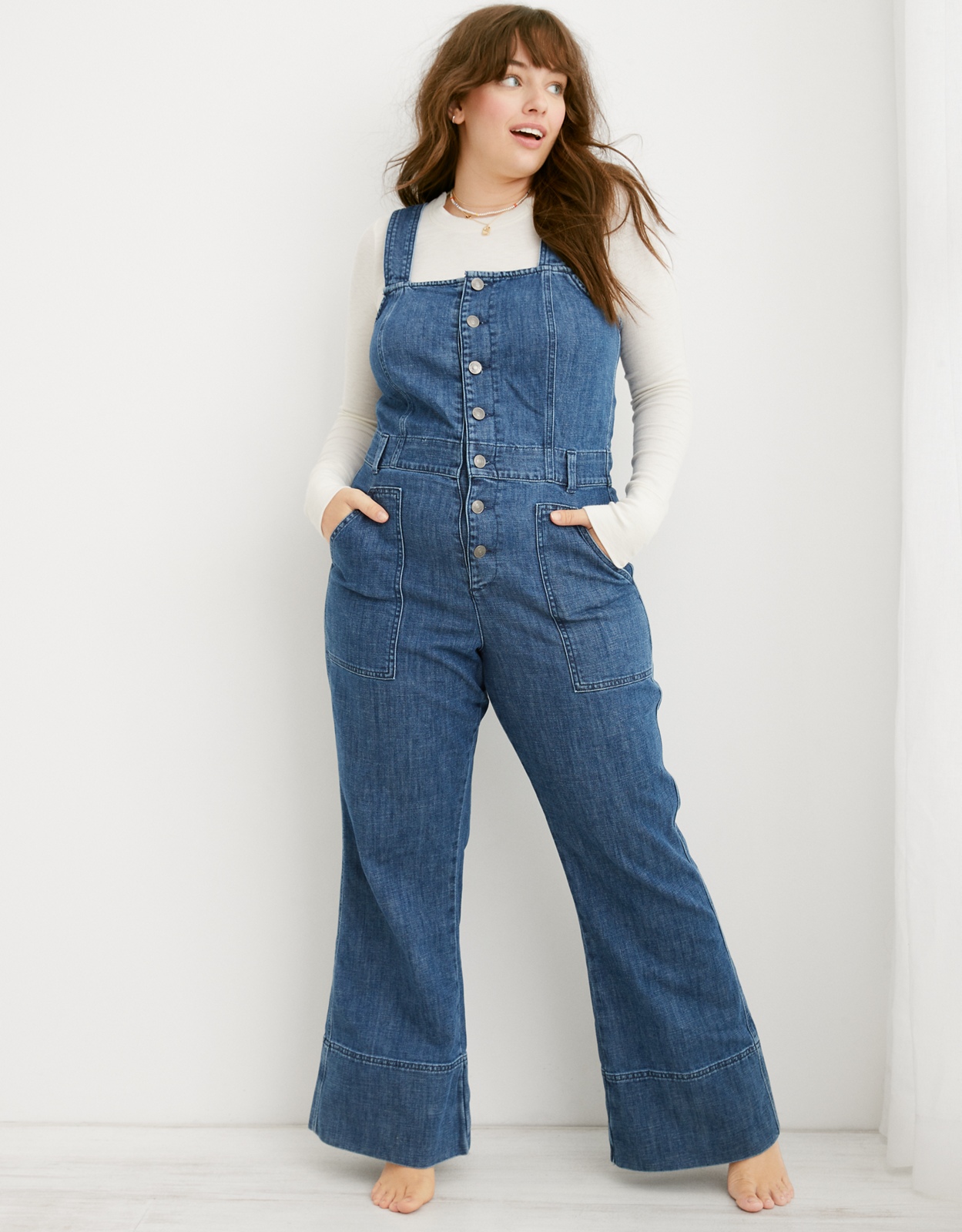 Buy Aerie Denim Kick Flare Overalls online