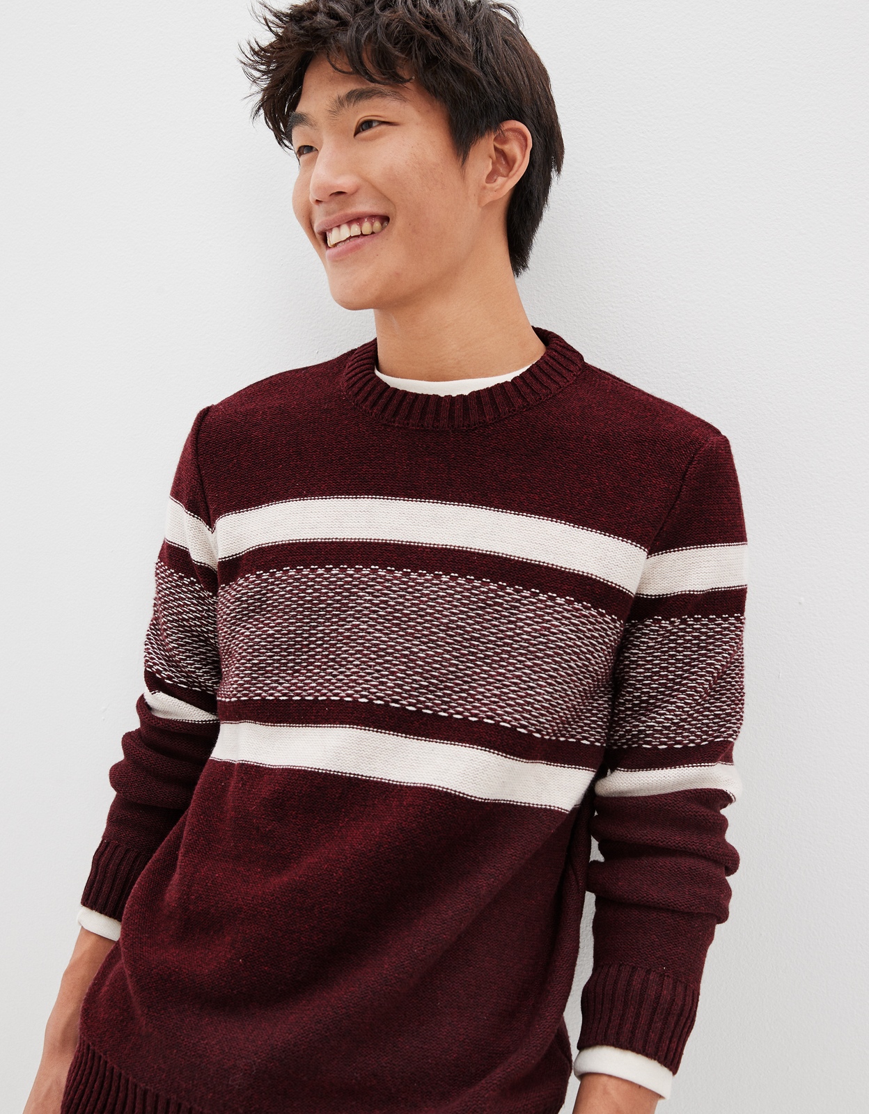 Ae striped crew neck best sale sweater