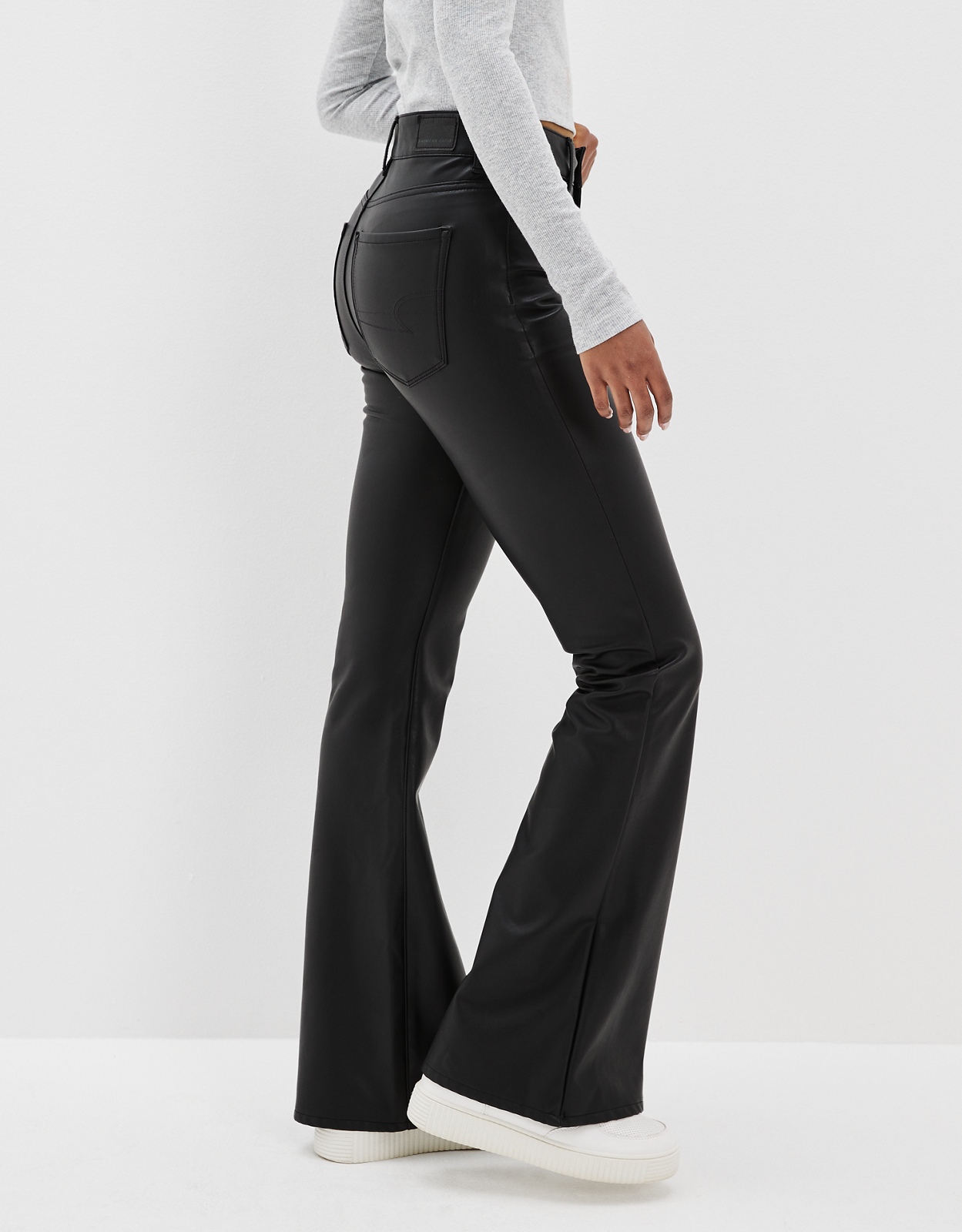 Buy AE Stretch Vegan Leather Super High-Waisted Flare Pant online