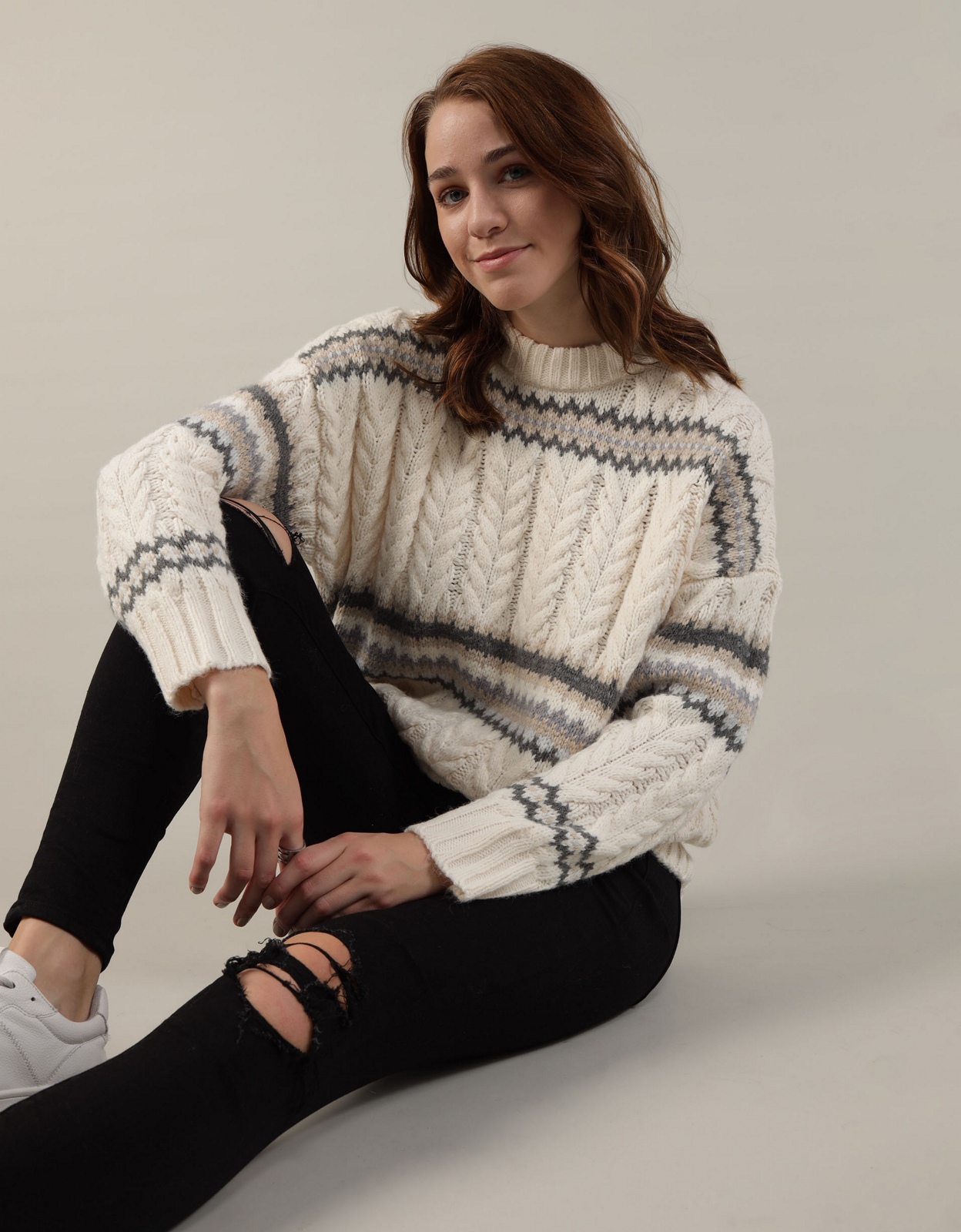 Buy AE Cable-Knit Fair Isle Sweater online