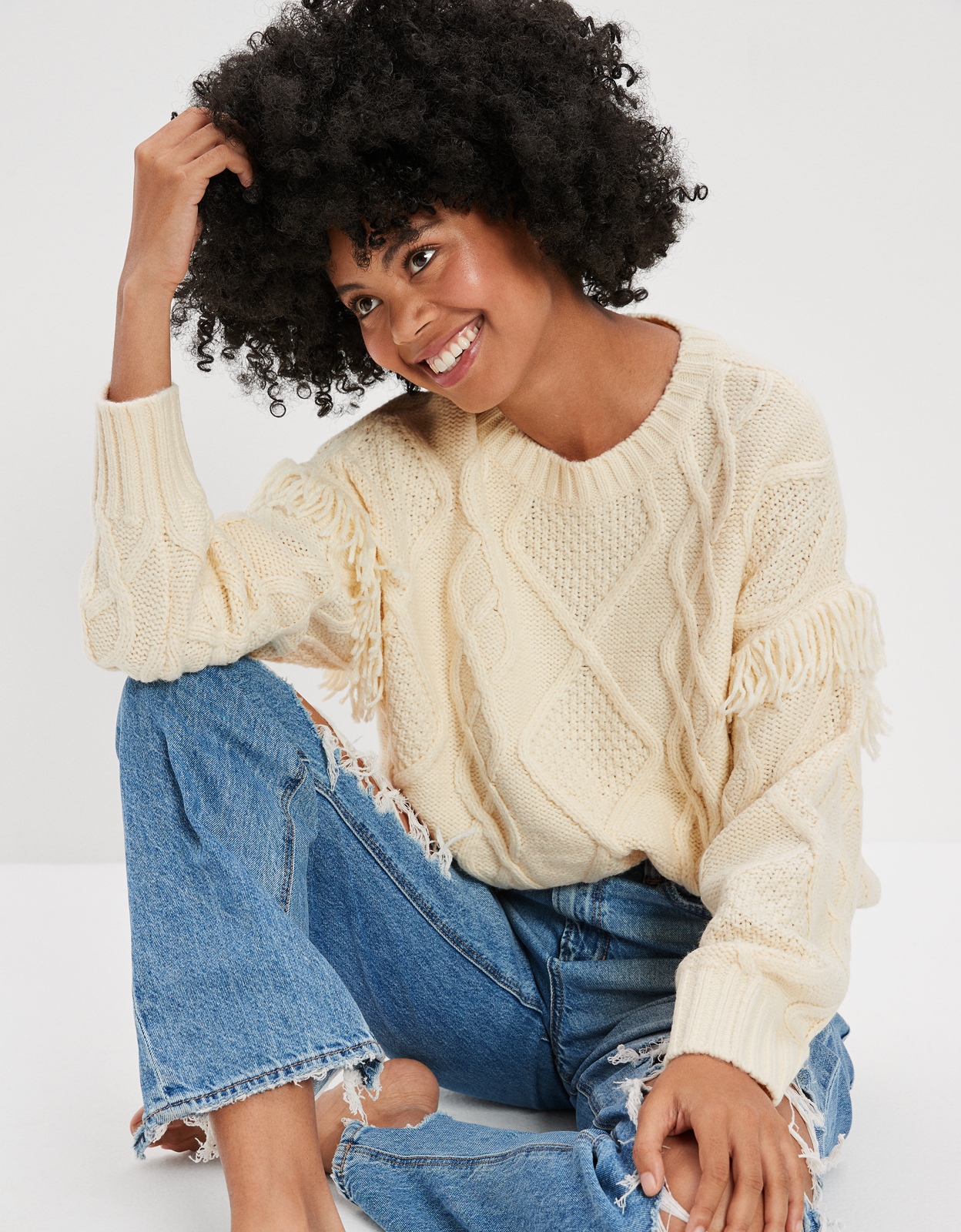 Fringe Sleeve Sweater on Sale | bellvalefarms.com