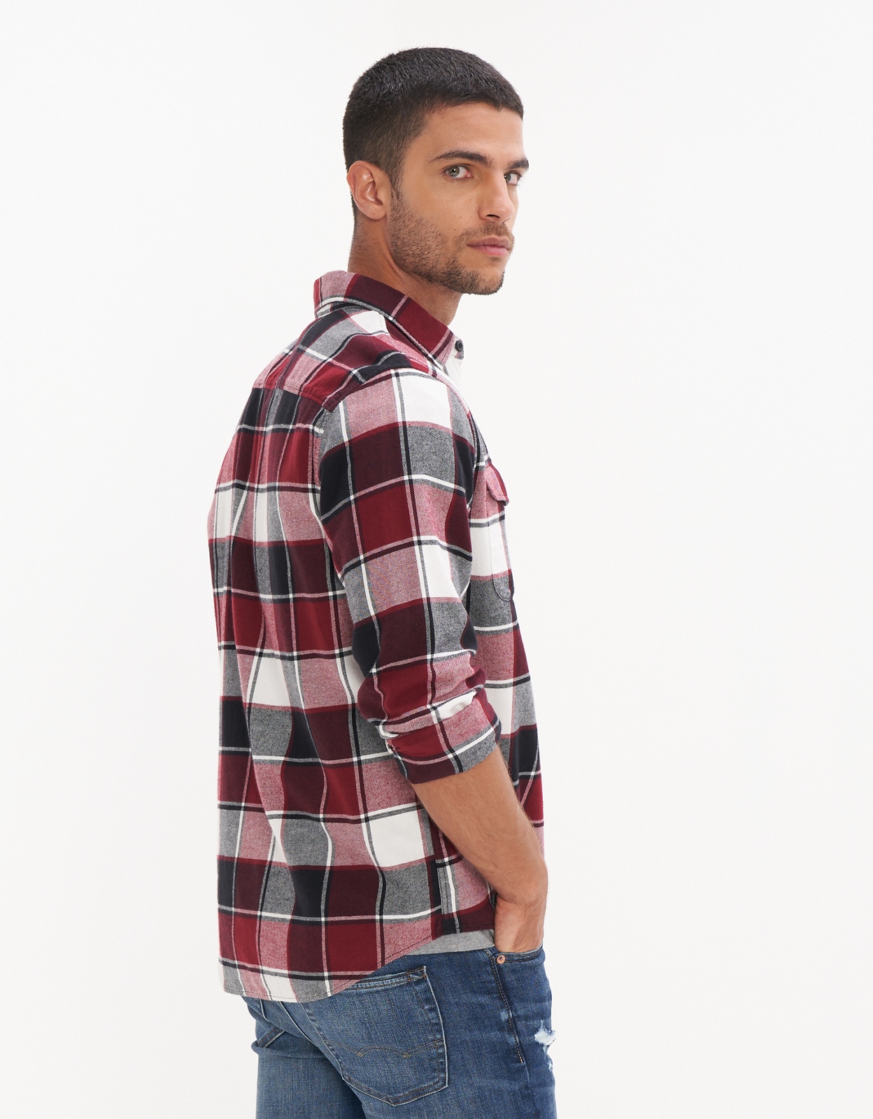 Mens stretch deals flannel shirt