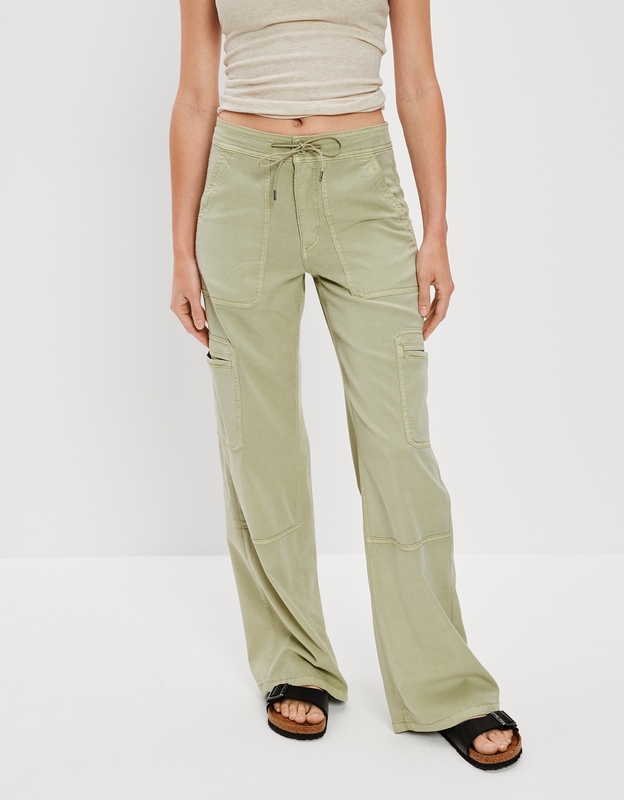 Buy AE Dreamy Drape Stretch Super High-Waisted Baggy Wide-Leg Pant online